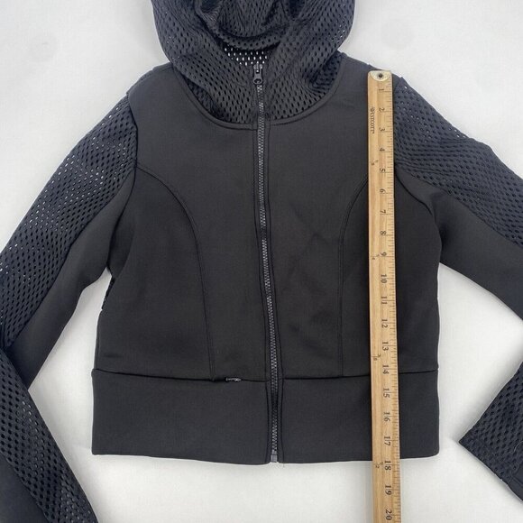 90 DEGREE Reflex Size Small Black Fishnet Scuba Full Zip Hooded Jacket Cropped - Picture 6 of 13